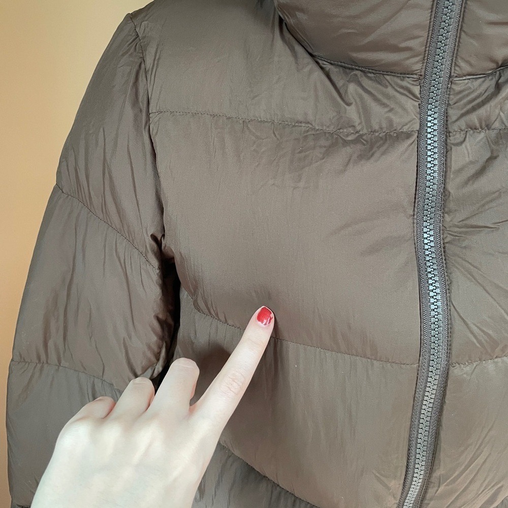 Uniqlo Lightweight Packable Puffer Jacket Down Womens XS Hooded Brown Short - Picture 9 of 12